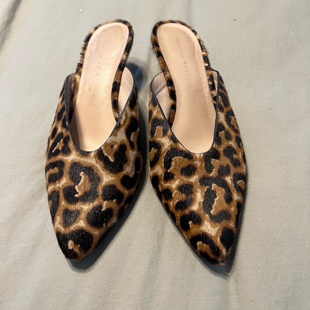 Loeffler Randall leopard pony hair mules.